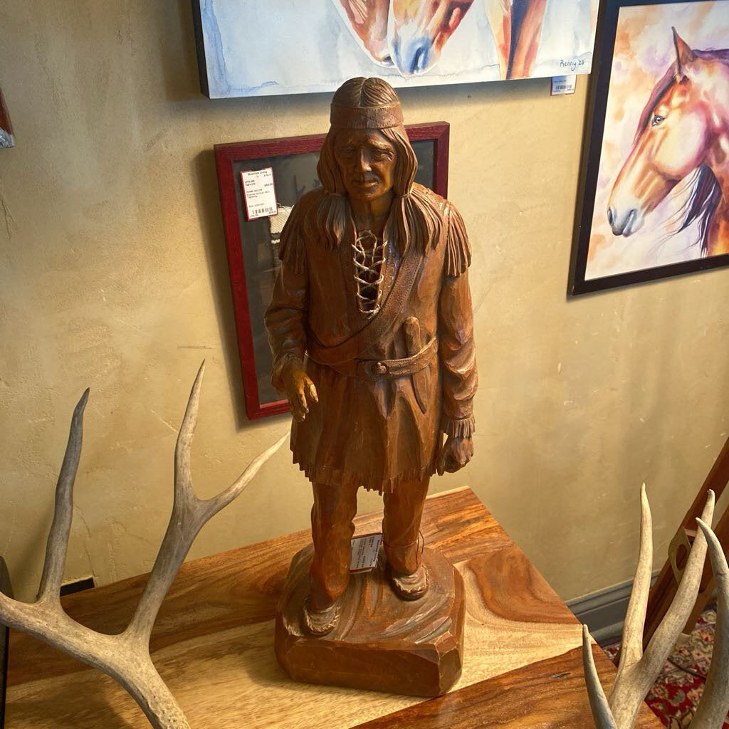 Vintage Standing Wood Carved Indian