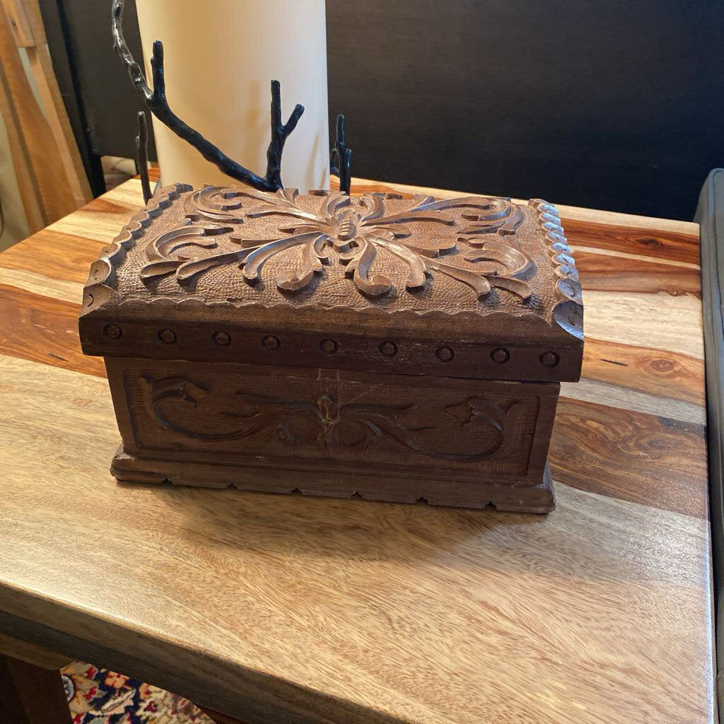 Vintage Wood Carved Storage Box