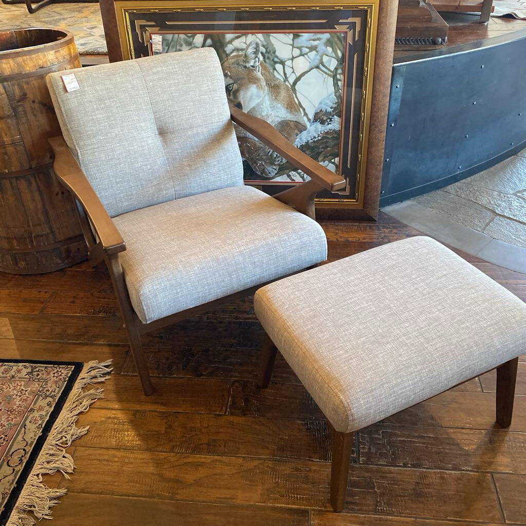Baxton Studio MCM Grey Upholstered Chair And Ottoman