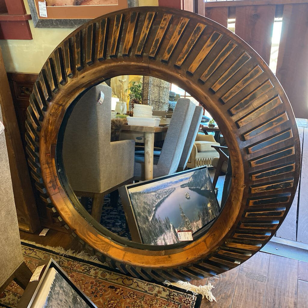 Rustic Round Wood Framed Mirror