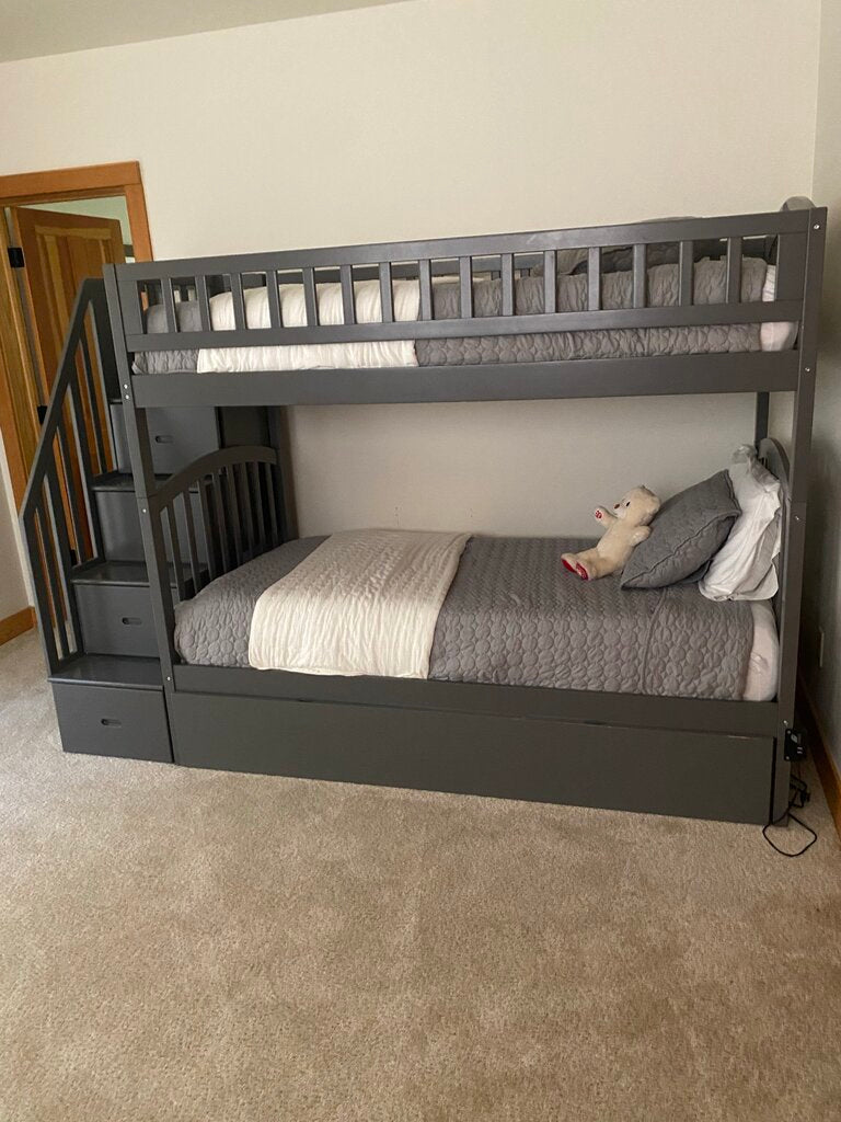 Twin Over Twin Bunk Bed With Trundle & Stairs
