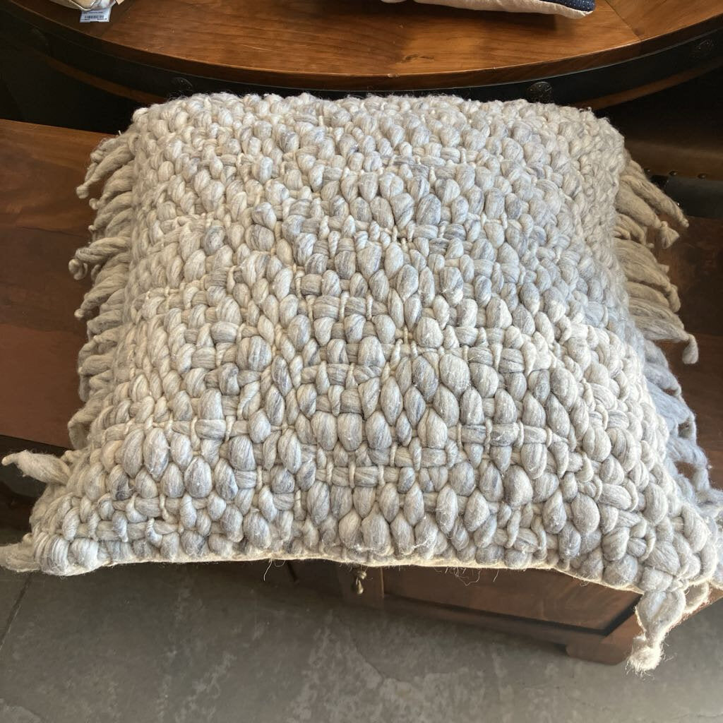Woven Square Wool Pillow w/ Fringe