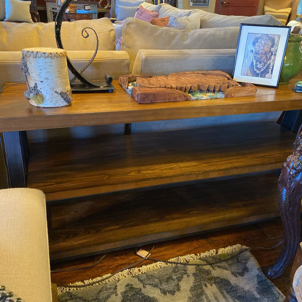 Three Tiered Wood And Metal Console