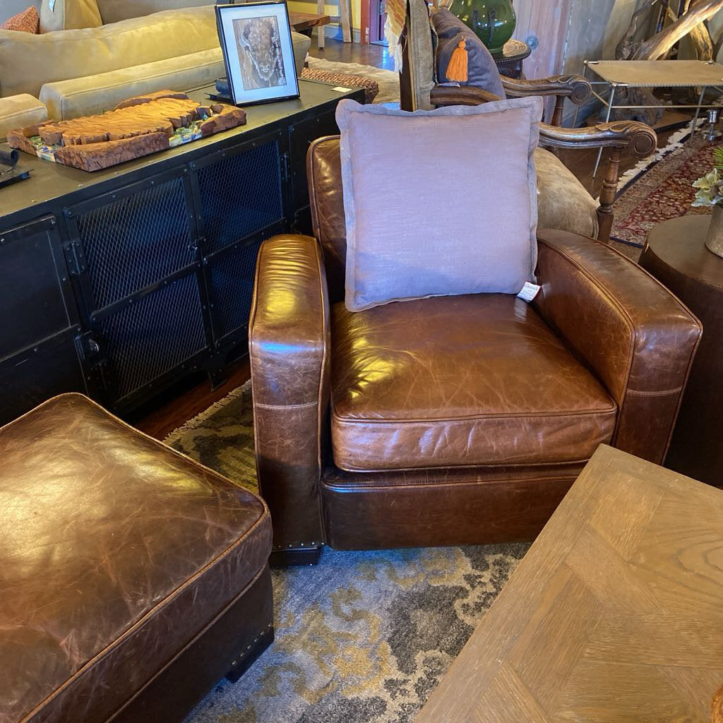 Restoration Hardware Library Chairs With Nailheads - Set of 2 - Comes With 1 Ottoman