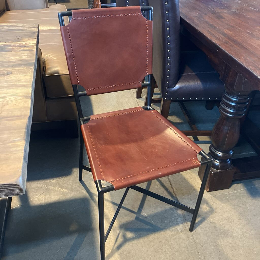 Crate & Barrel Leather & Metal Dining Chairs Set 0f 4