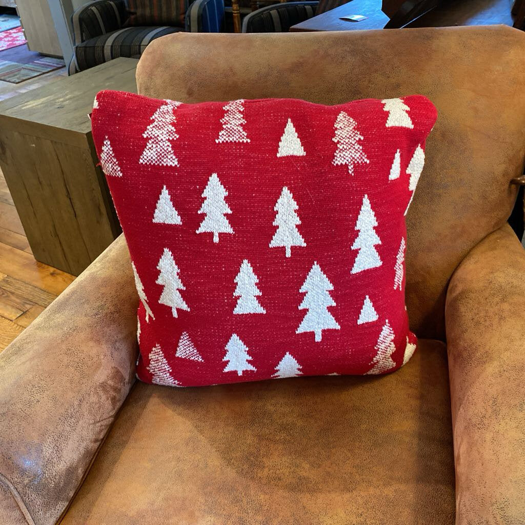 Down Filled Red Pillow With Trees