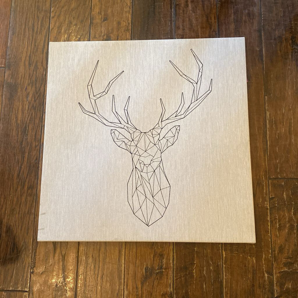 Geometric Embroidered Deer on Canvas