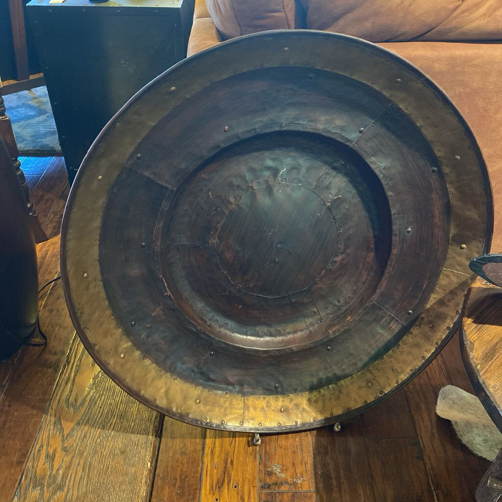 Vintage Oversized Industrial Riveted Metal Tray With Stand