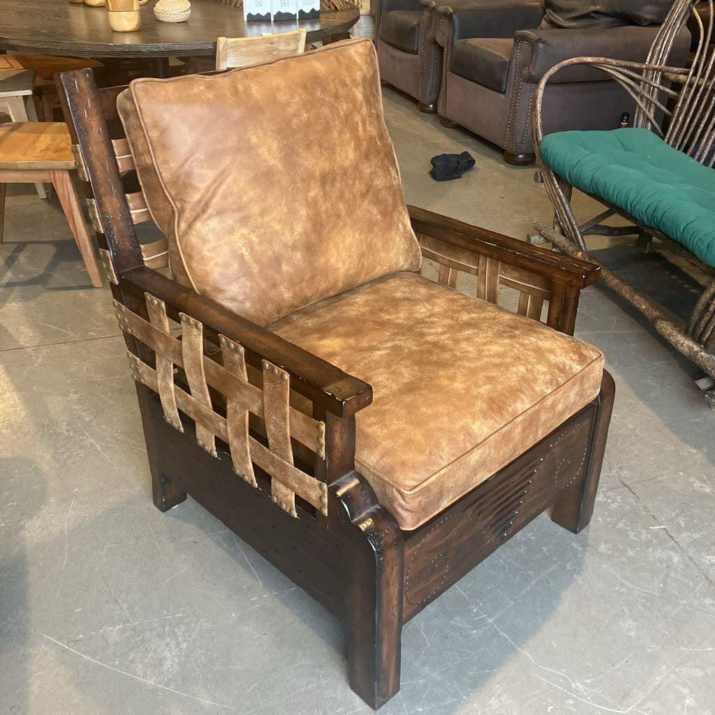 King Hickory Leather & Wood Accent Chair