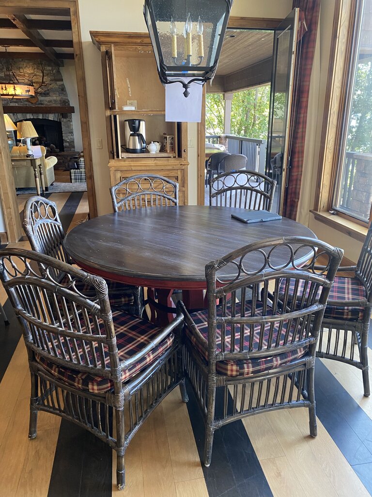 Guild Master Global Round Dining Table w/ Set of 6 Bamboo & Rattan Dining Chairs