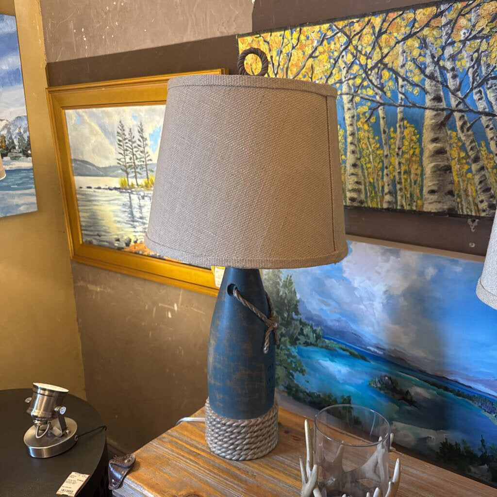 Wood Base Lamp With Rope Accent - Set Of 2
