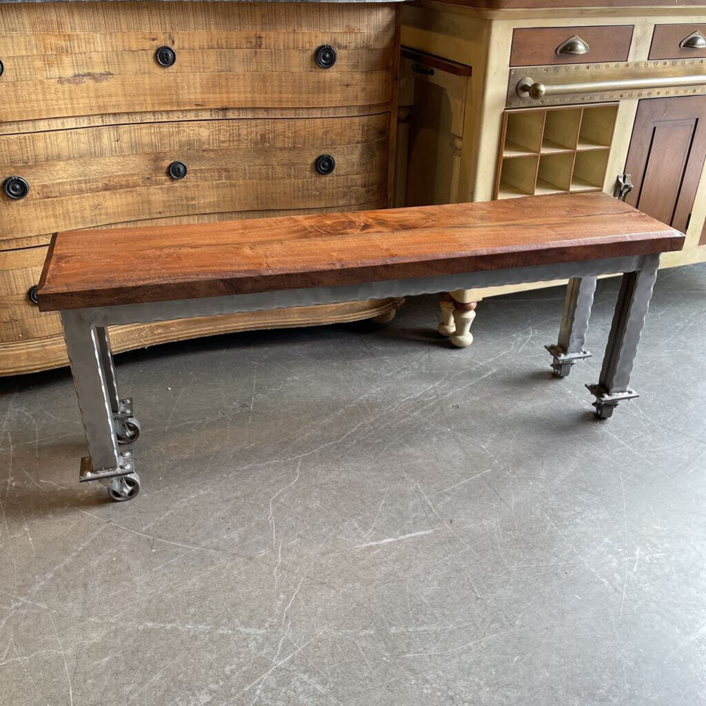 Wood Rolling Bench With Metal Framing