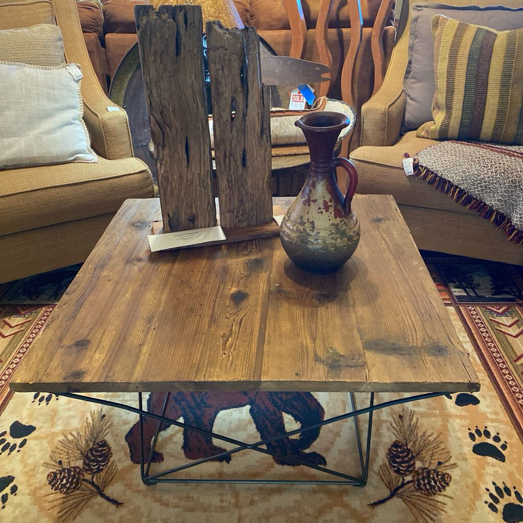 Rustic Wood Coffee Table With Metal Base