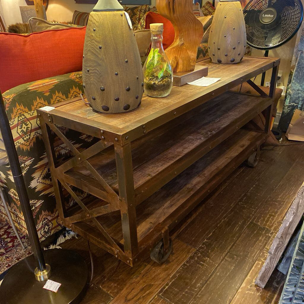 Rustic Wood Console on Wheels