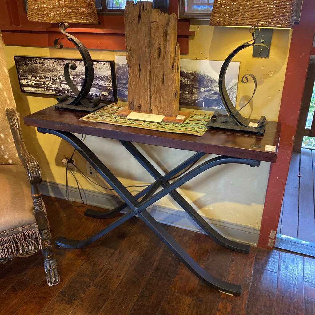 Wood Console With Iron Base
