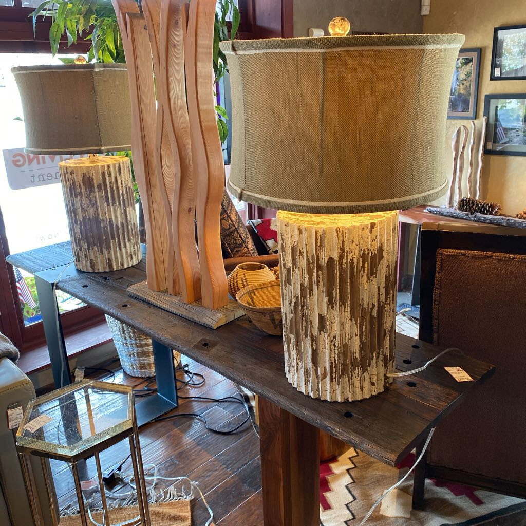 Wood White Washed Distressed Lamps