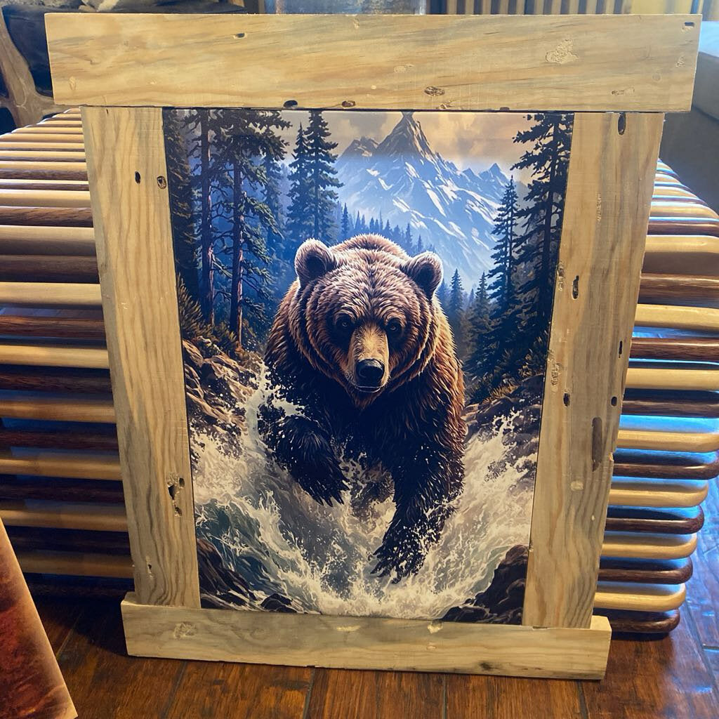 Splashing Bear In Blue Stain Frame