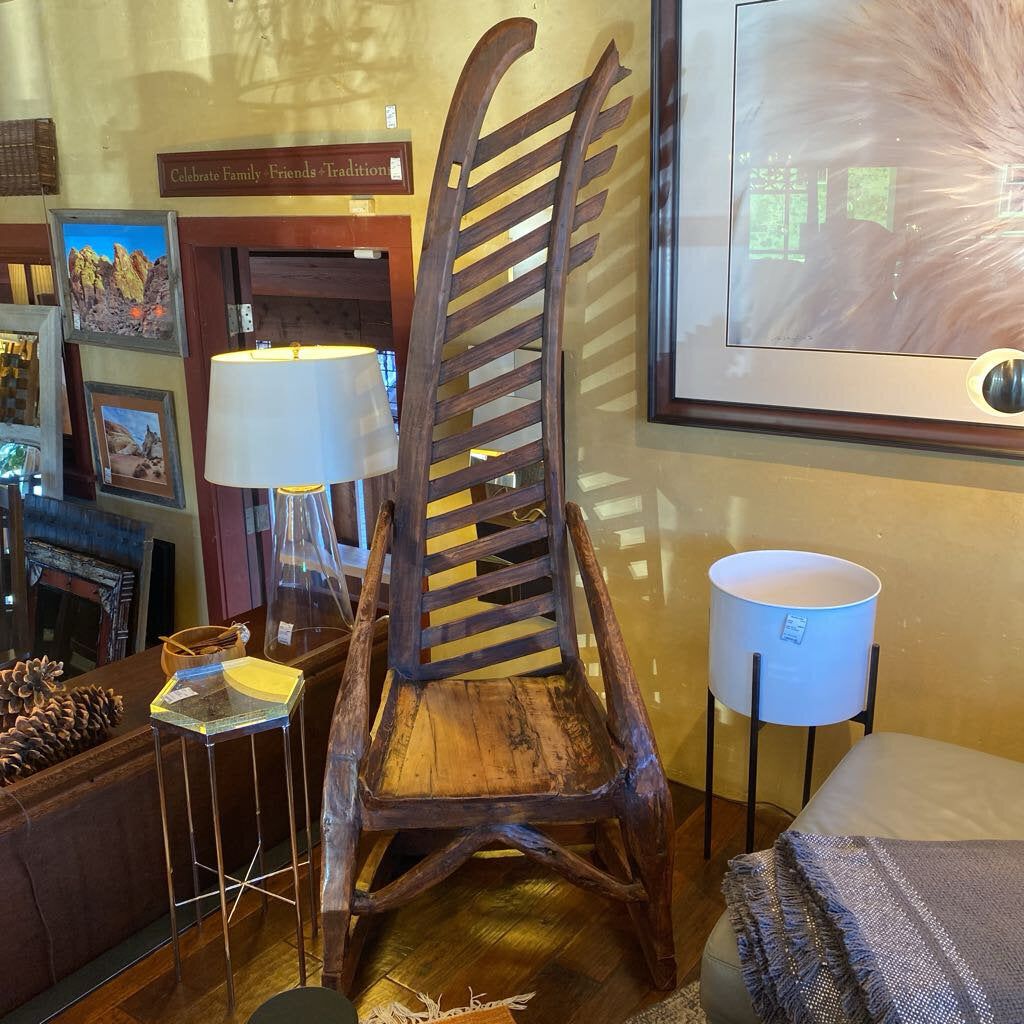 Vintage Teak and Olive Folk Art Ladder Back Chair