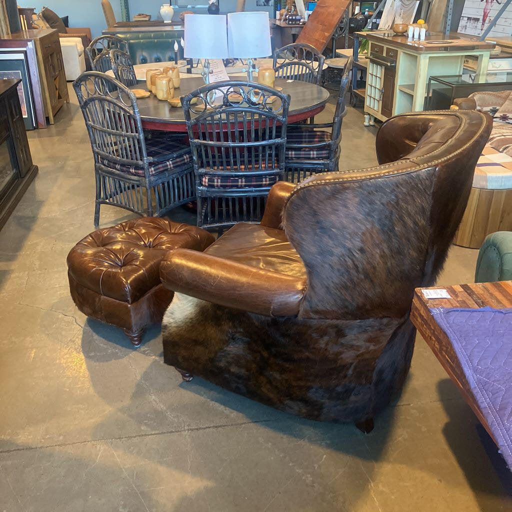 Alexander Taylor Leather & Cowhide Wingback Chair & Ottoman