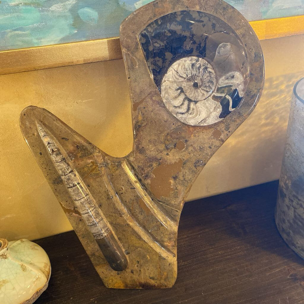 Polished Rock Sculpture With Real Marine Life Fossils