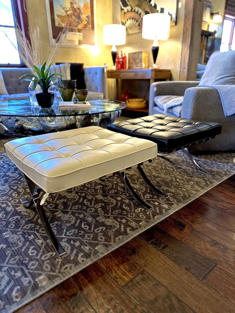 Knoll Barcelona White Leather Ottoman