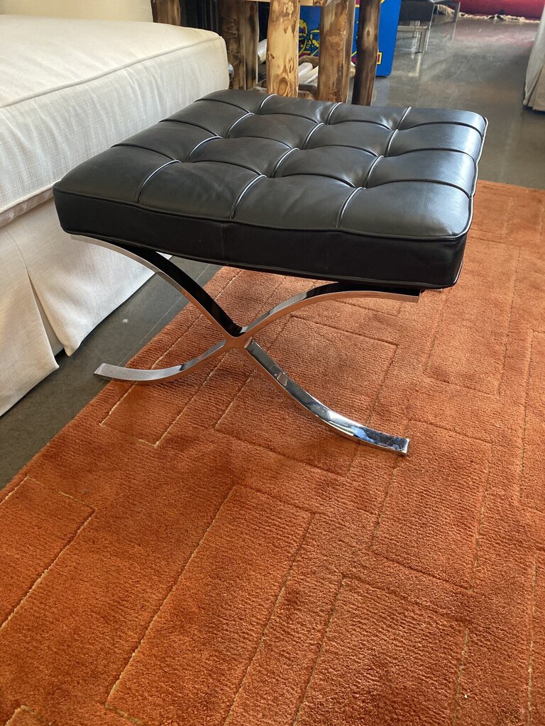 Knoll Black Leather Ottoman