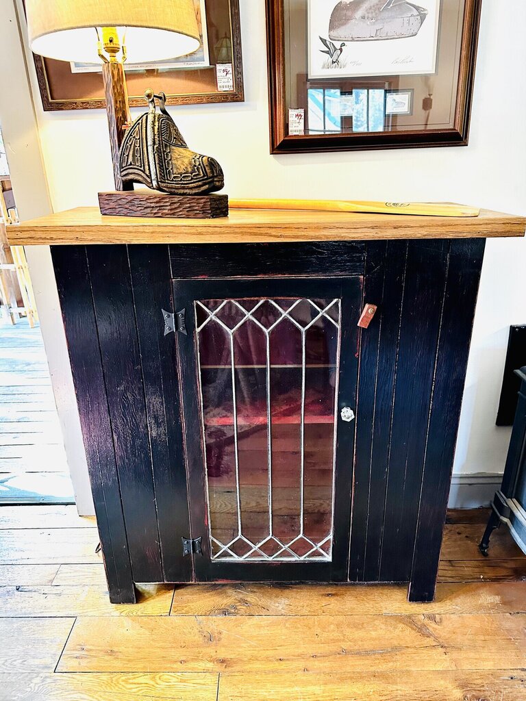 Black Cabinet With Leaded Glass Doors by Larry Berger