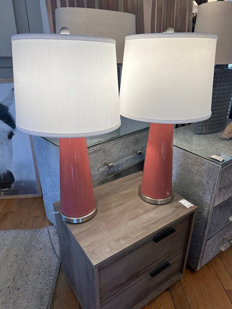 Mauve and Silver Base Table Lamp - Set Of 2