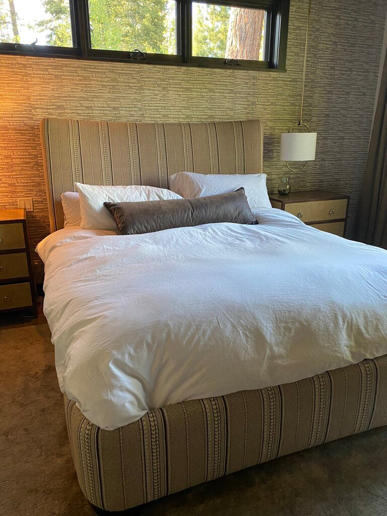 Upholstered Striped Cal King Bed