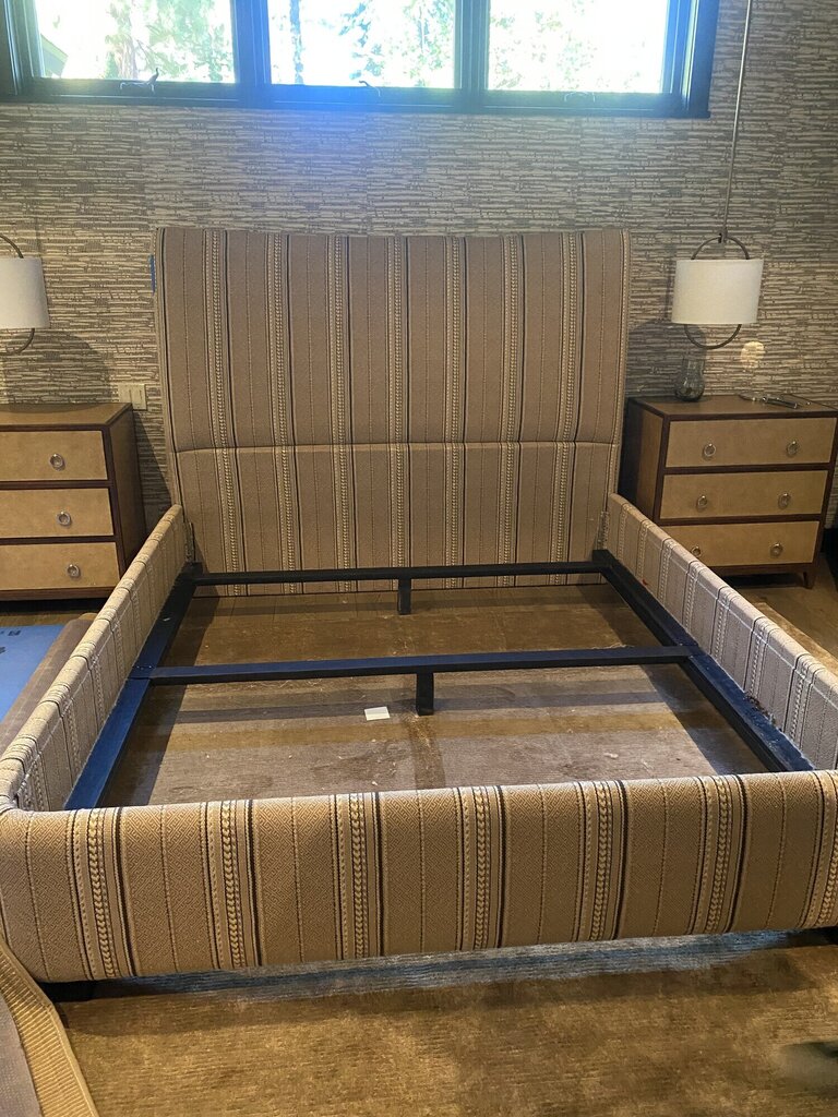 Upholstered Striped Cal King Bed