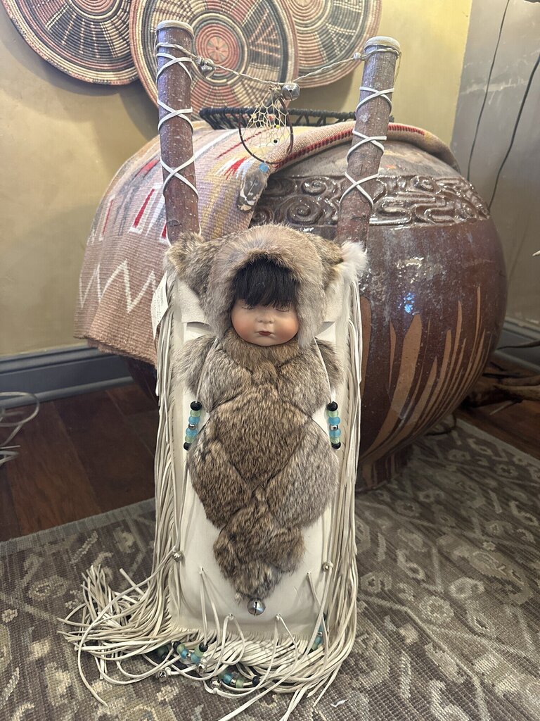 Native American Porcelain Doll Papoose on Cradle Board by Daniel Saicl