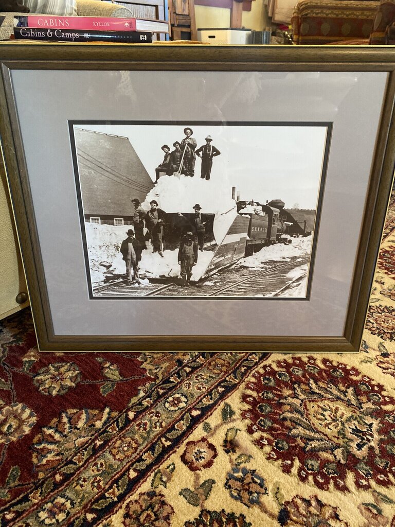 Vintage Black and White Photo Of Snow Plow Train