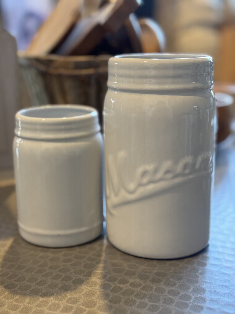 Pottery Mason Jar Set, Set Of 2
