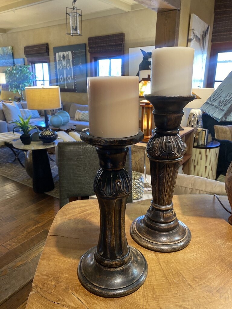 Wood Candle Holders - Set Of 2