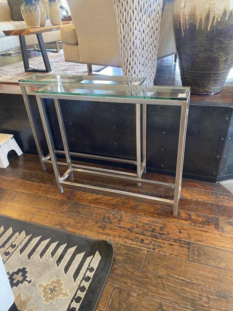 Crate & Barrel Chrome And Glass Console Table