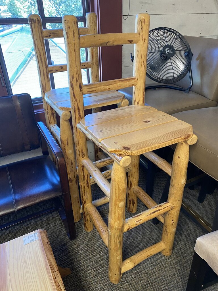 Lodge Pole Pine Bar Stools - Set Of 2
