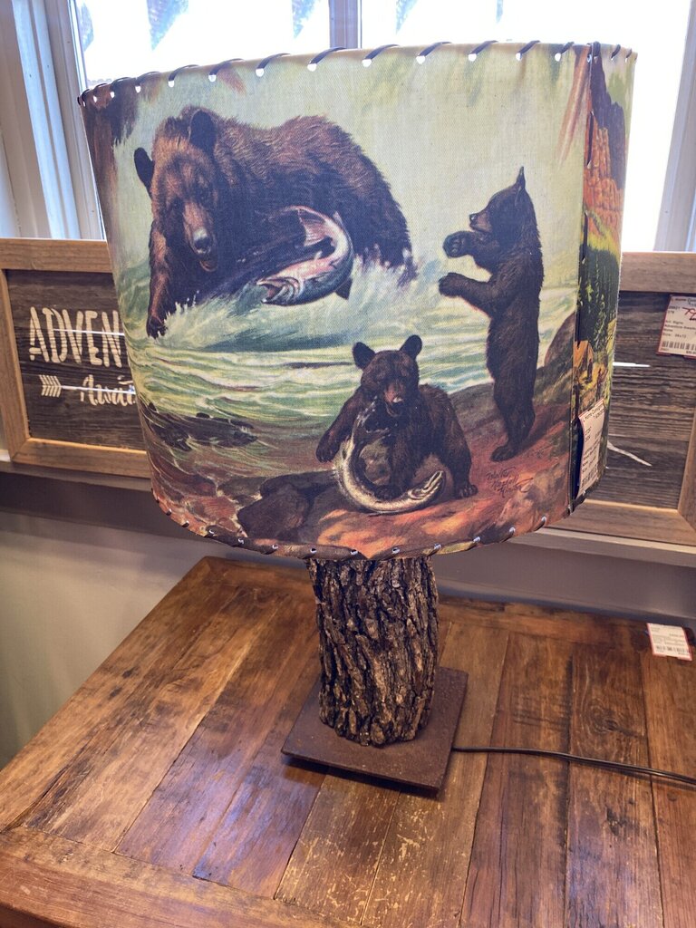 Wood Base Lamp With Bear Shade