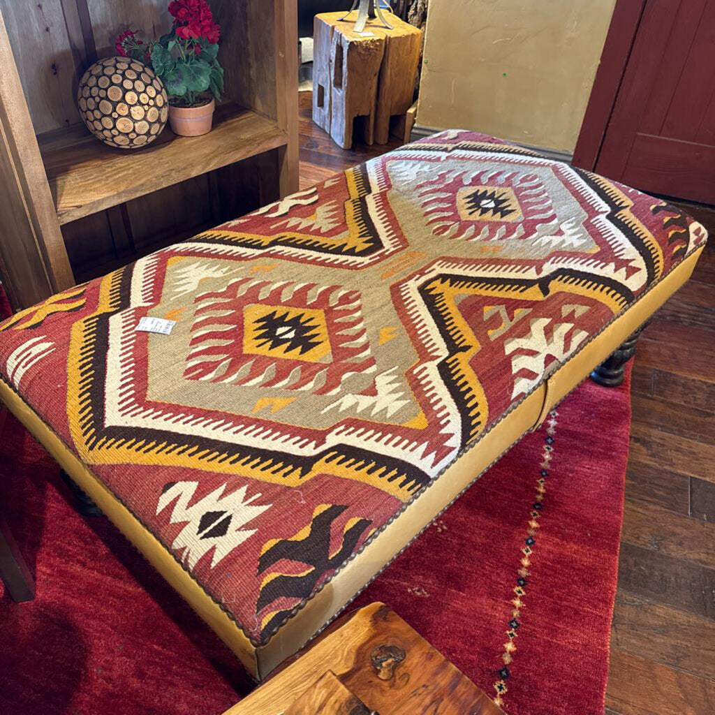 Kilim and Leather Ottoman