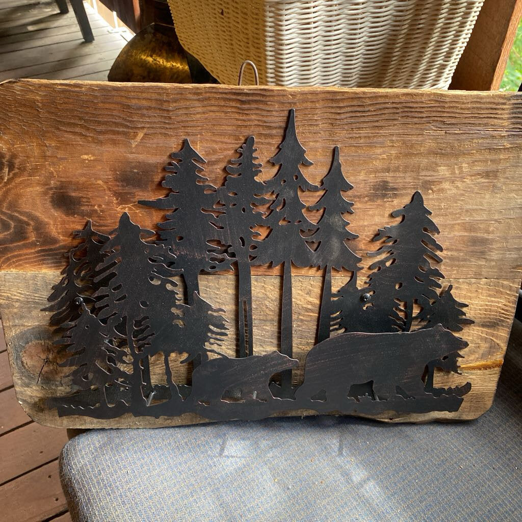 Metal Bear On Barnwood