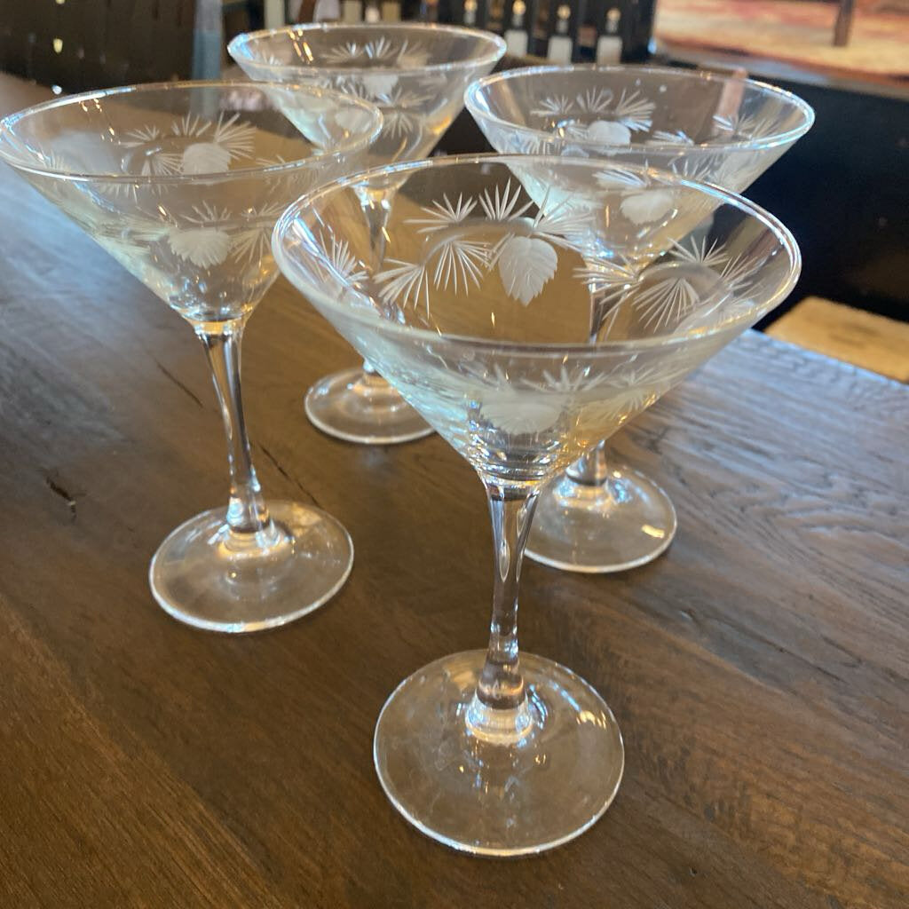 Etched Pinecone Martini Glasses - Set of 4