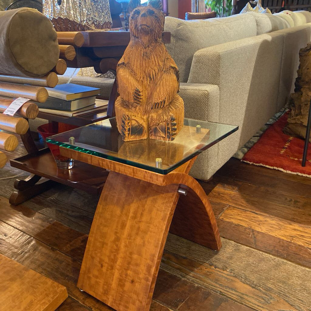 Wood Side Table With Glass Top