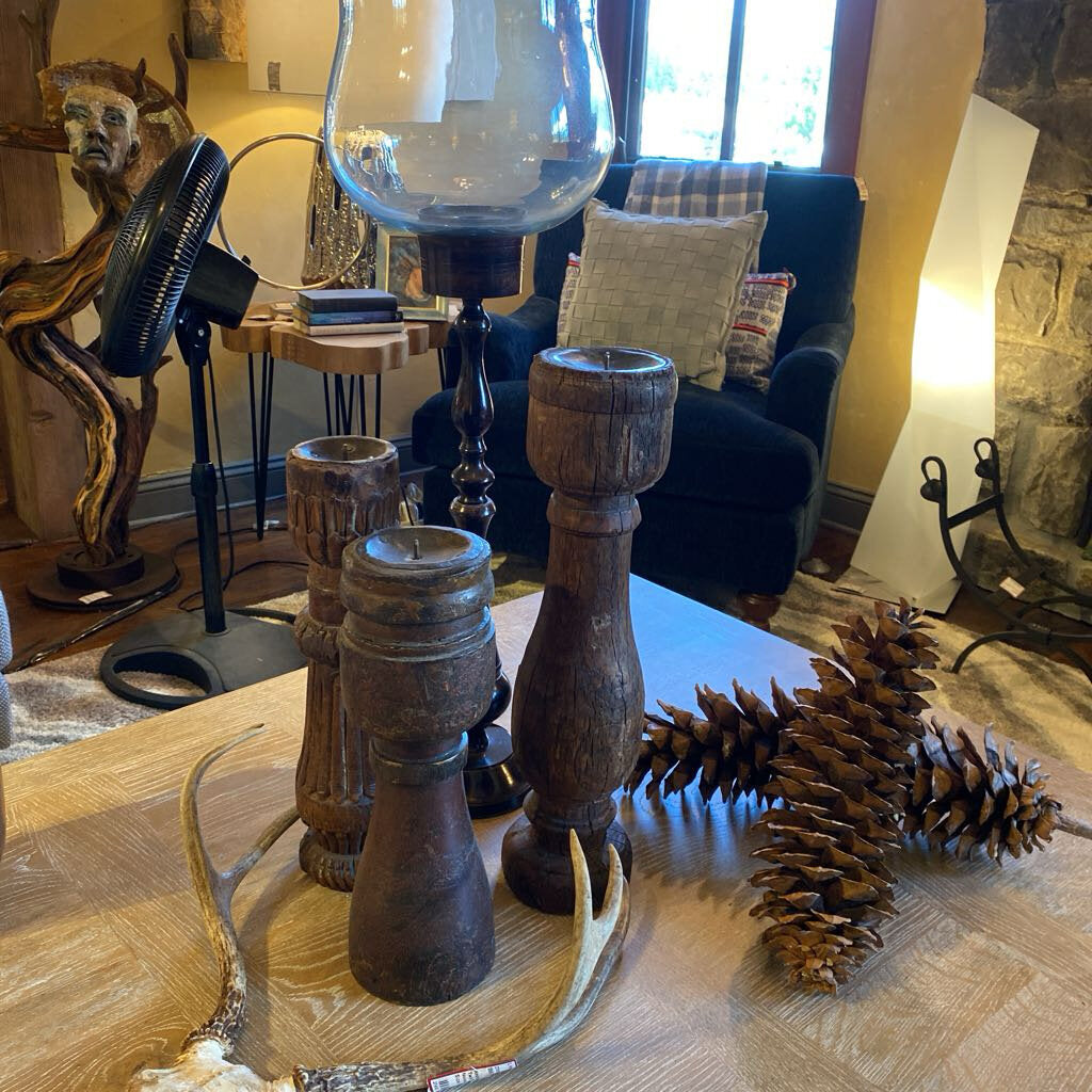 Vintage Wood Candle Holders - Set Of 3