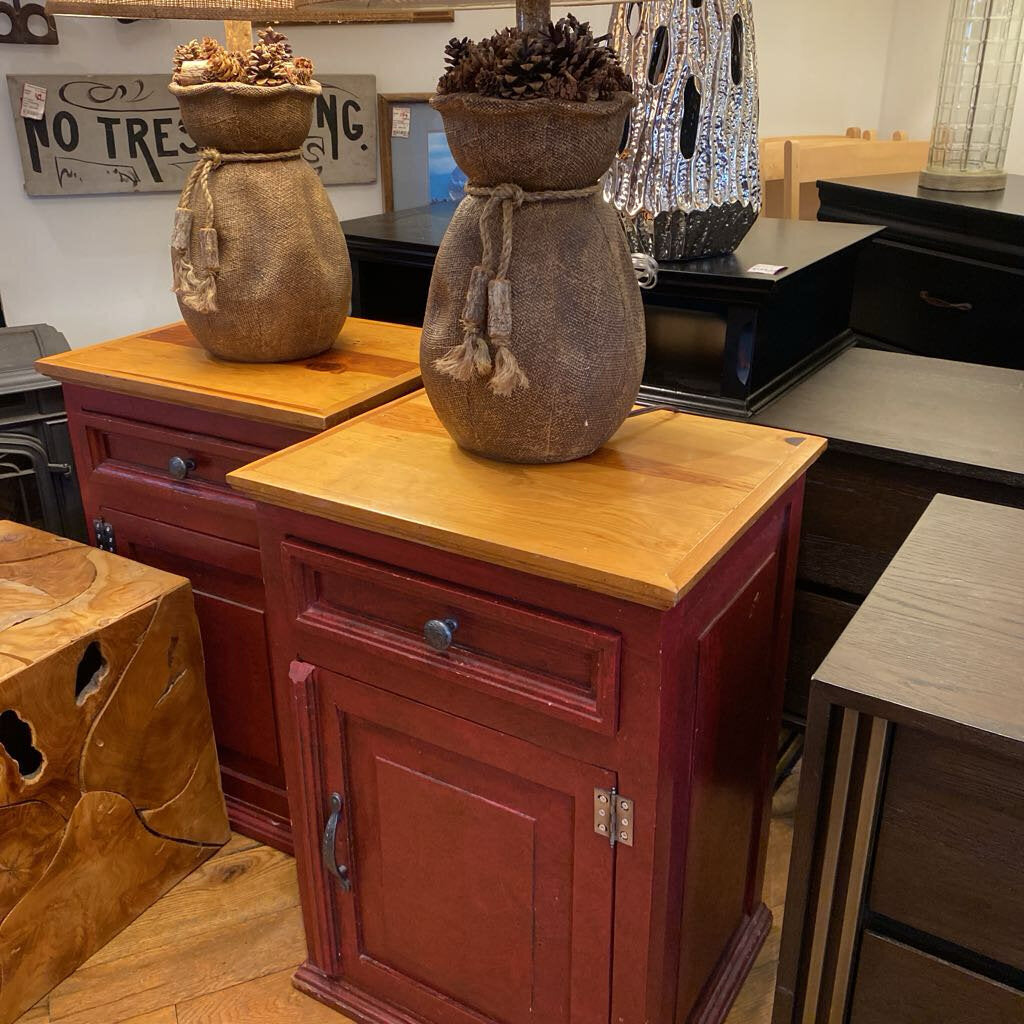 Red Rustic Nightstands - Set Of 2