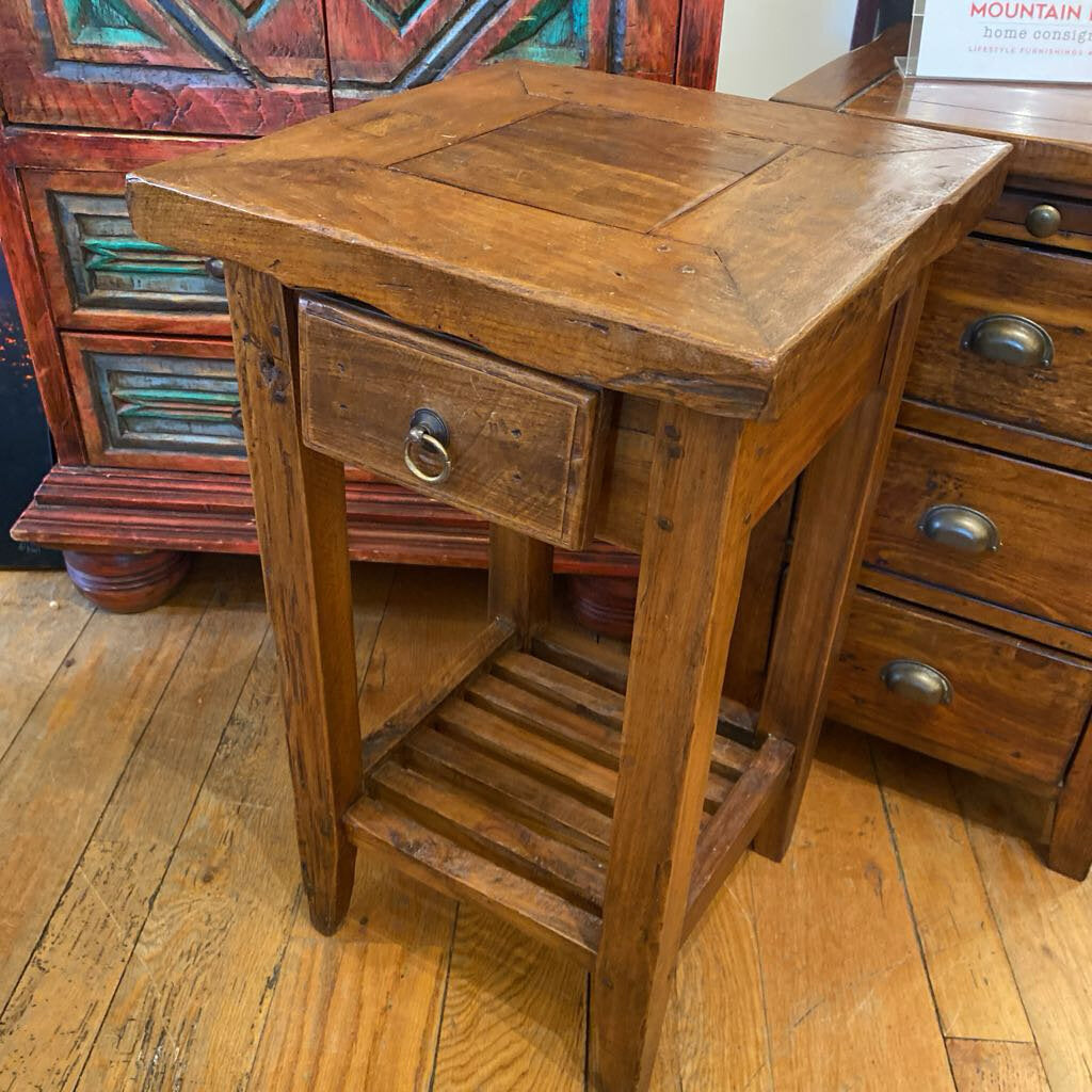 Rustic Wood One Drawer Side Table