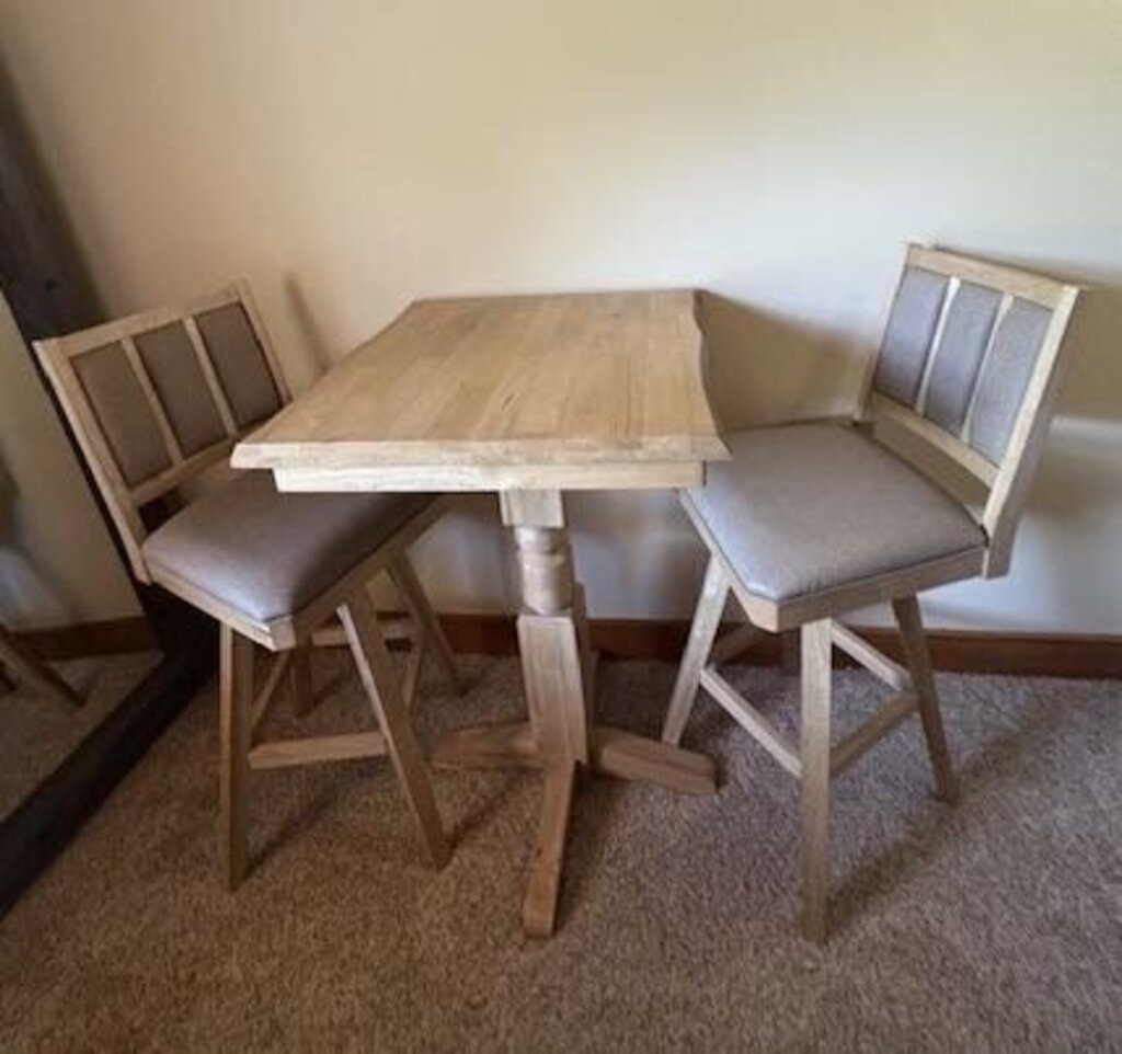 Live Edge Pub Table With Two Swivel Bar Stools