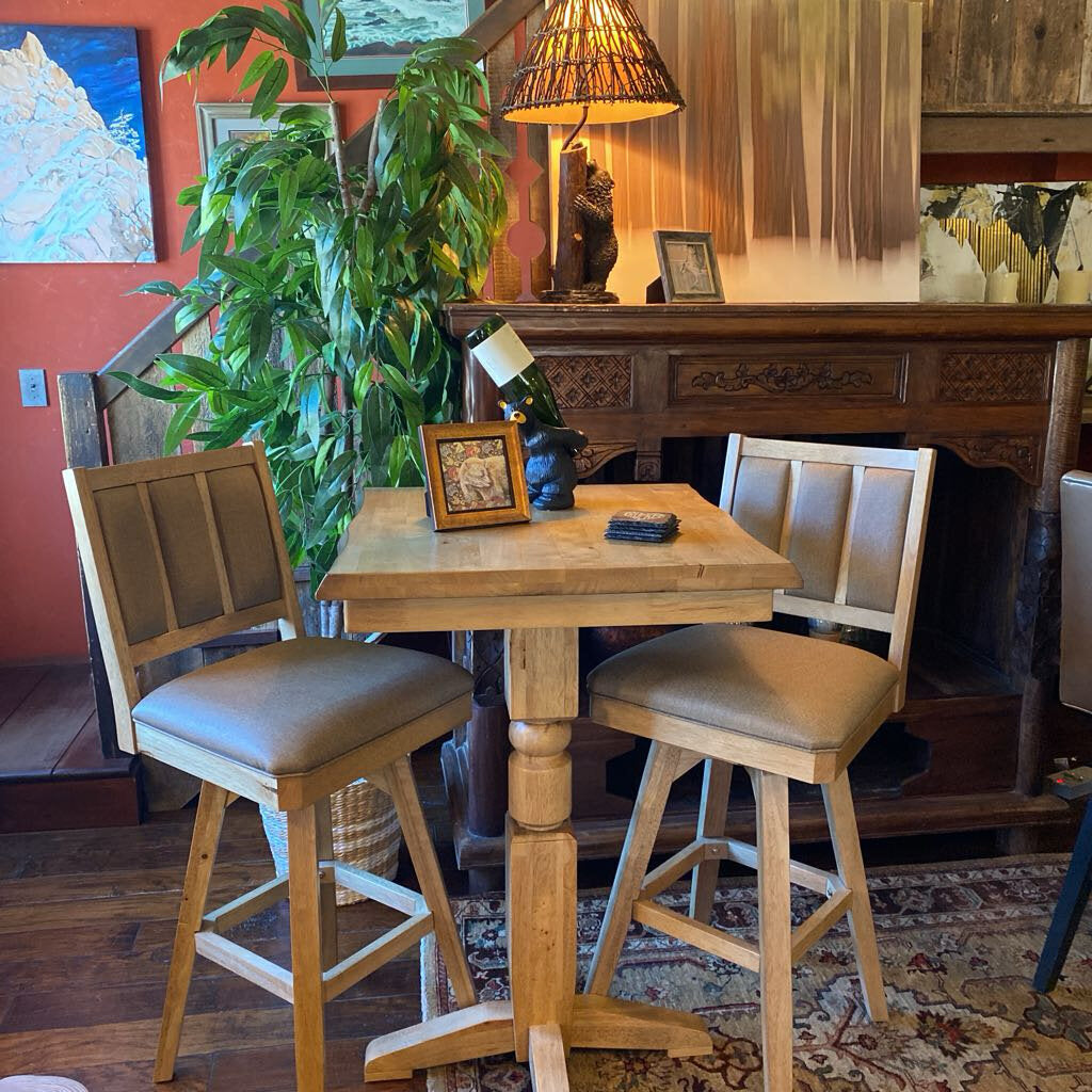 Live Edge Pub Table With Two Swivel Bar Stools