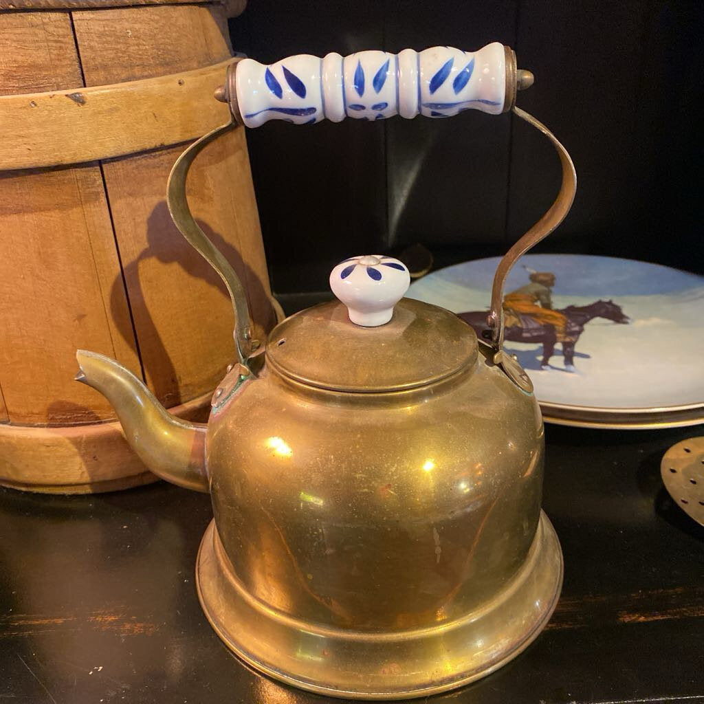 Vintage Delft Blue Dutch Brass Tea Kettle