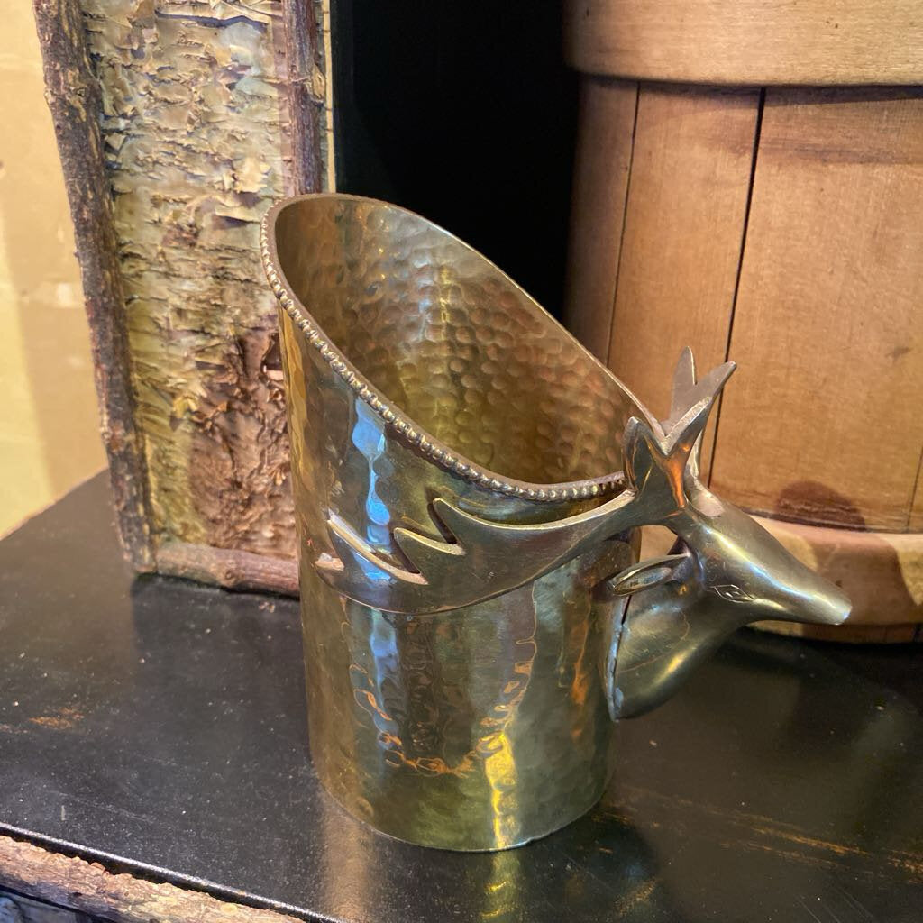 Vintage Hammered Brass Stag Bottle Holder