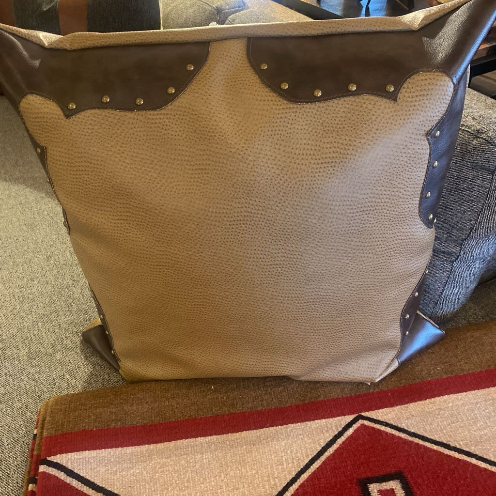 Tan And Brown Leather Pillow With Studs