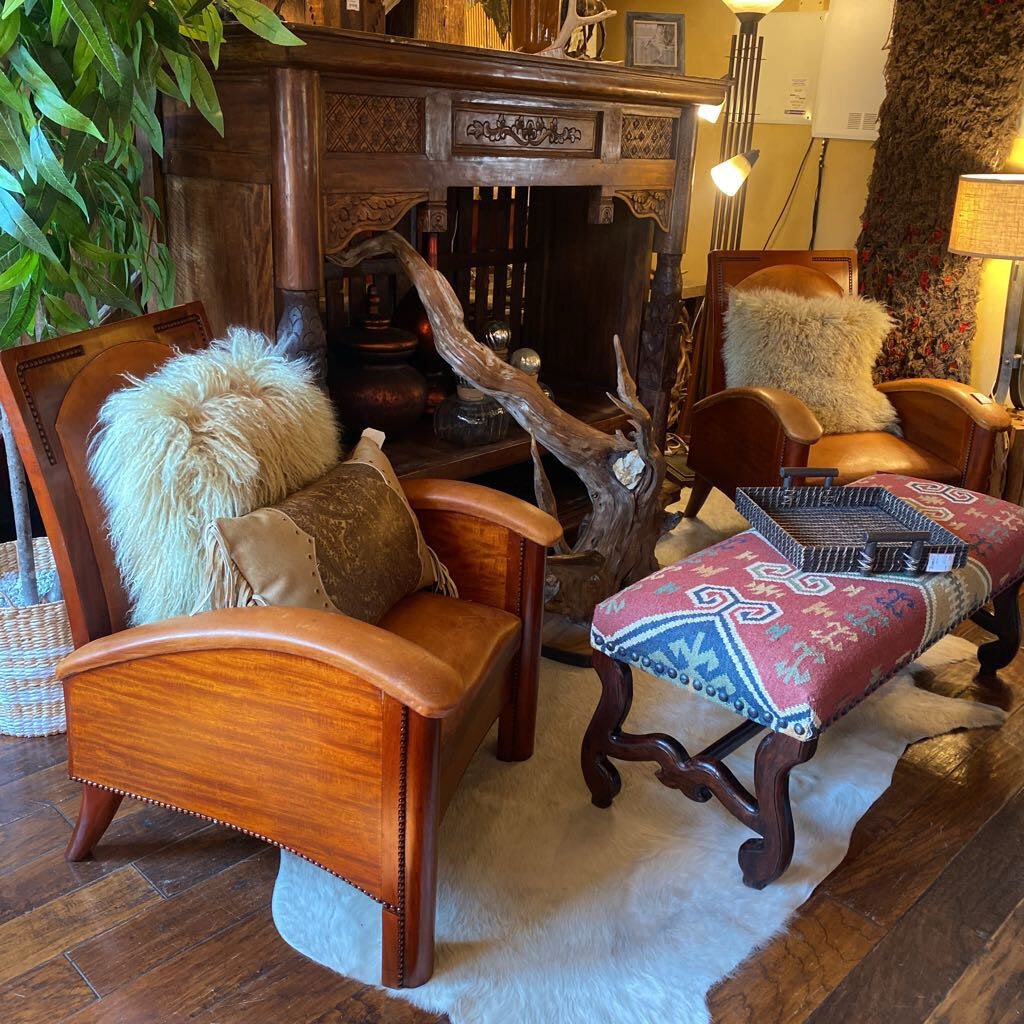 Leather And Wood Chair - Set of 2